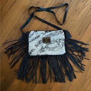 Upcycle LV  Fringed Crossbody Bag in Black and Gray